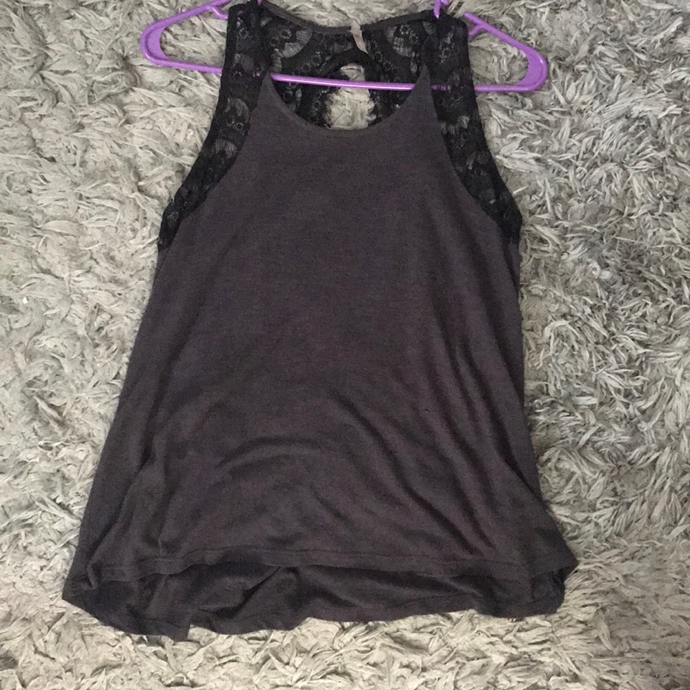 Black and gray lace top from Vanity.